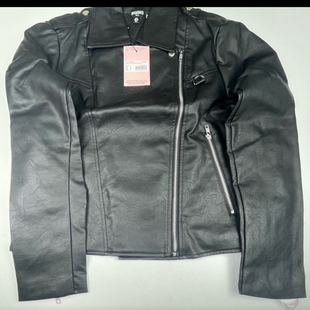 Missguided Black Faux Leather Biker Jacket, Grunge, Rock, Emo - Picture 3 of 5